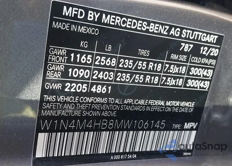 2021 Mercedes-Benz Glb 250 4Matic from USA, damaged, VIN W1N4M4HB8MW106145